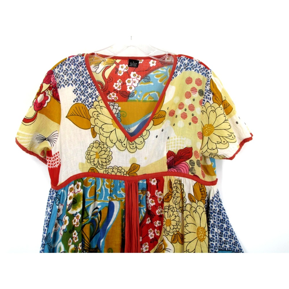 Tunic Top Boho Patchwork Women Large Multicolor Flowy Whimsical Cotton Hippie - Picture 2 of 10